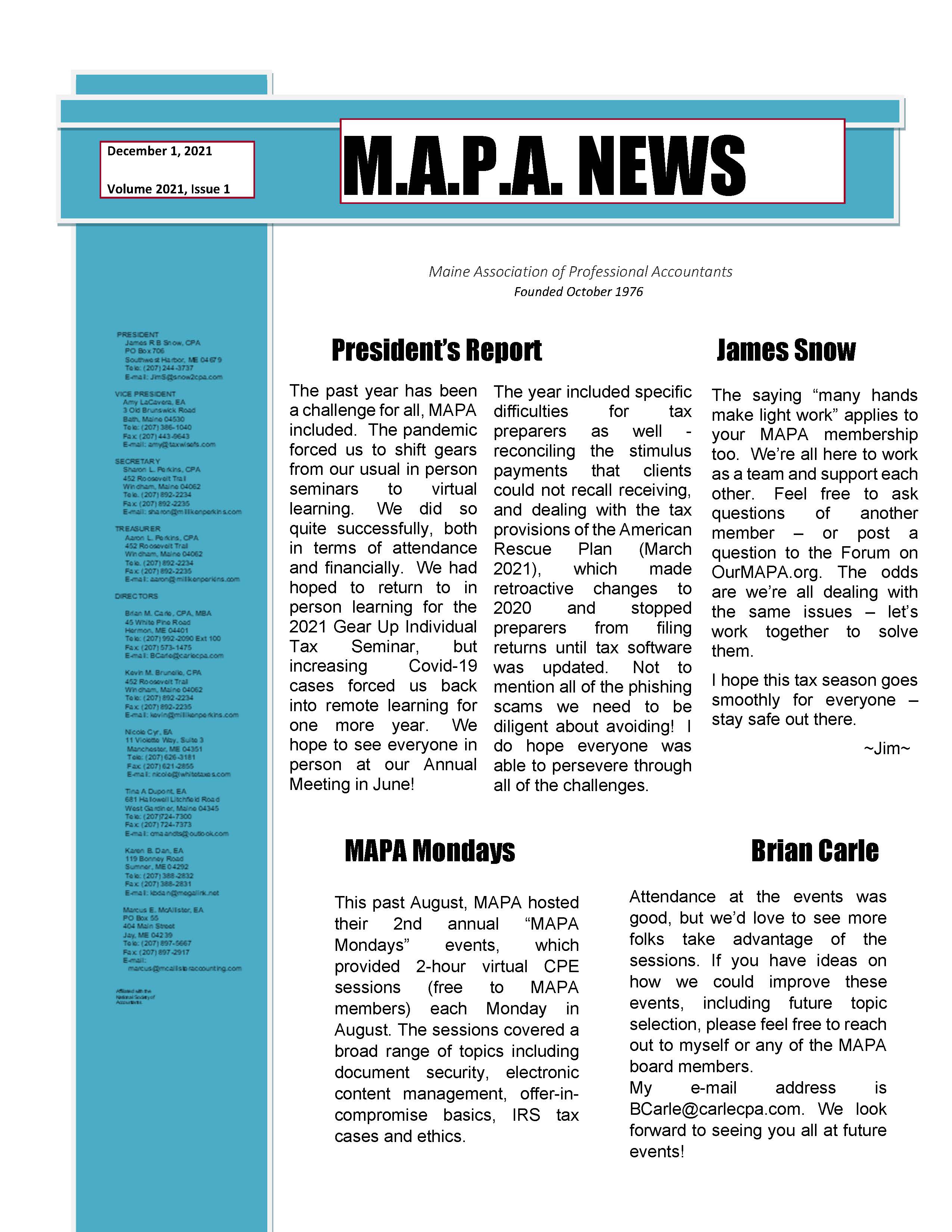 2021 Newsletter Page 1